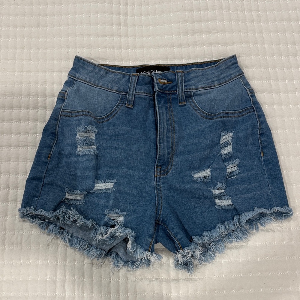 Fashion Nova Ripped Blue Jean Shorts